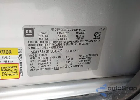 2015 Buick Enclave Leather from USA, damaged, VIN 5GAKRBKD1FJ345570